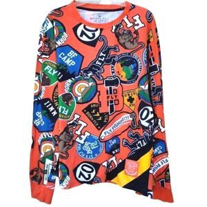 Born Fly Men's Long Sleeved Tee Shirt Size 2XL Orange Multicolored Graphics